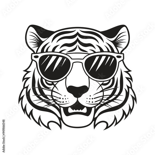 Tiger with glasses isolated white background