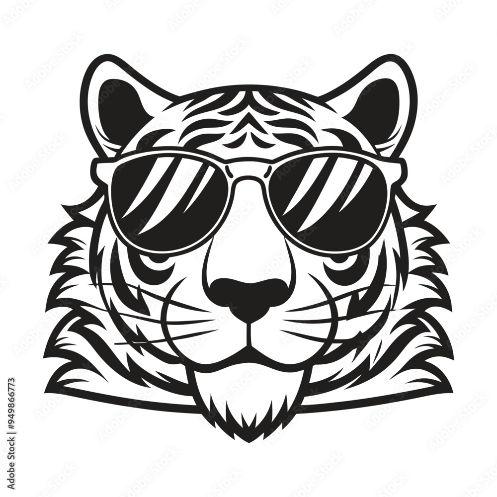 Obraz premium Tiger with glasses isolated white background