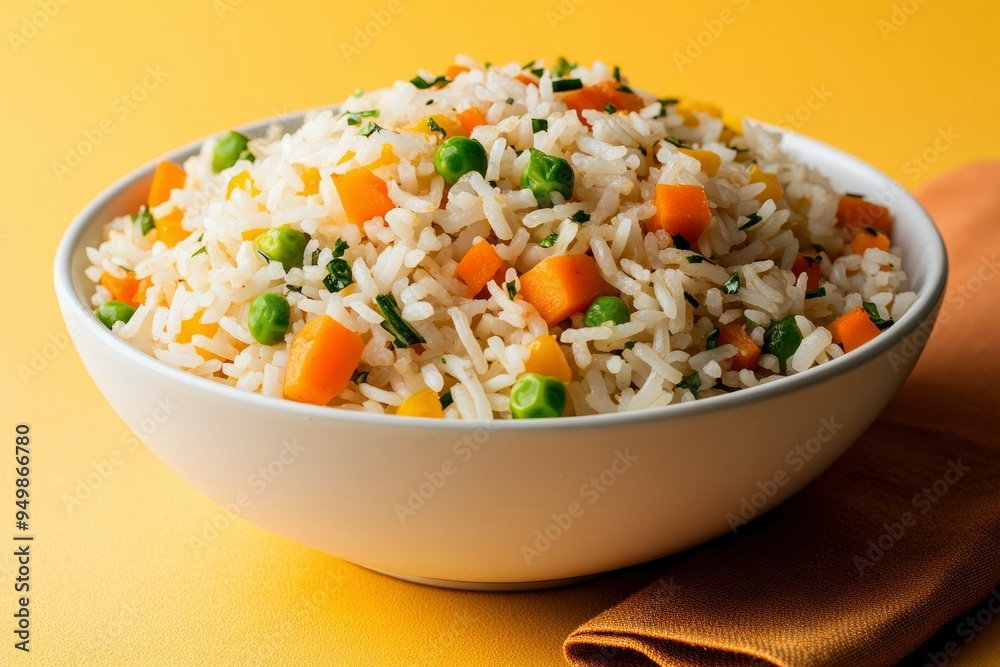 Bowl of White Rice with Carrots and Green Peas Bowl of White Rice with Carrots and Green Peas