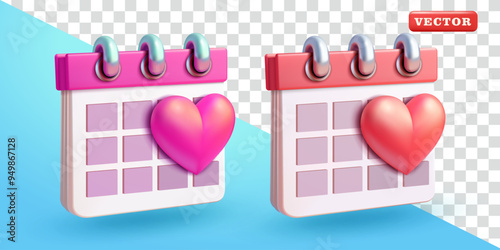 Calendar with heart symbol, 3d vector. Suitable for events and design elements