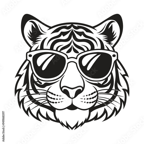 Tiger with glasses isolated white background