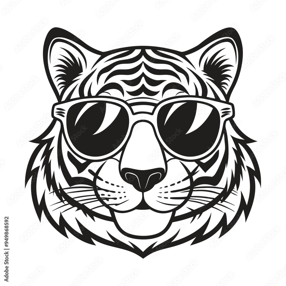 Tiger with glasses isolated white background