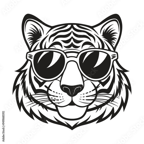 Tiger with glasses isolated white background