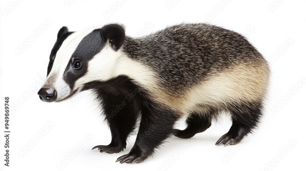 Close-up portrait of badger on white background Close-up portrait of badger on white background