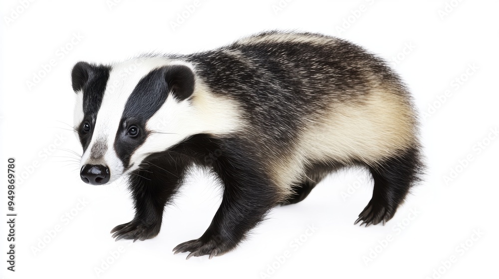 Alert badger in studio setting on white background Alert badger in studio setting on white background