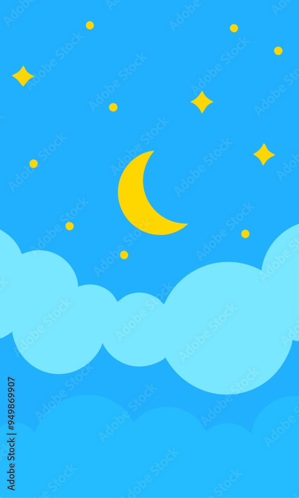 Obraz premium A cartoon of a night sky with a crescent moon and stars