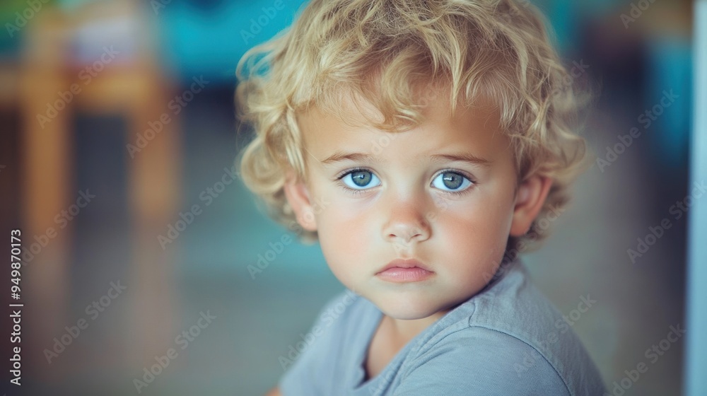 Curious toddler with bright blue eyes blond hair Curious toddler with bright blue eyes blond hair