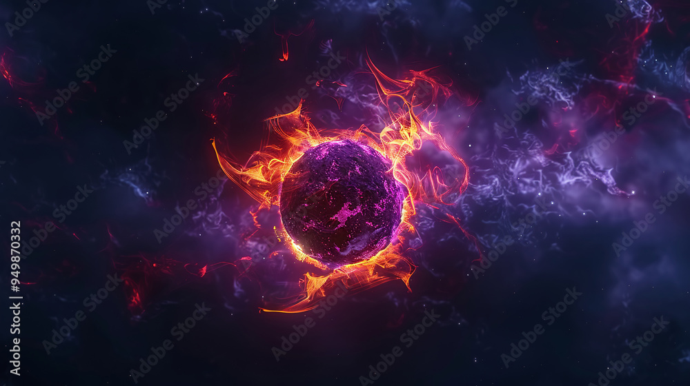 Burning Nucleus in the Middle of a Black Cosmic Background with Fiery and Ethereal Energy Burning Nucleus in the Middle of a Black Cosmic Background with Fiery and Ethereal Energy
