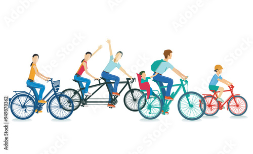 Radfahren mit der Familie in der Freizeit Illustration.eps