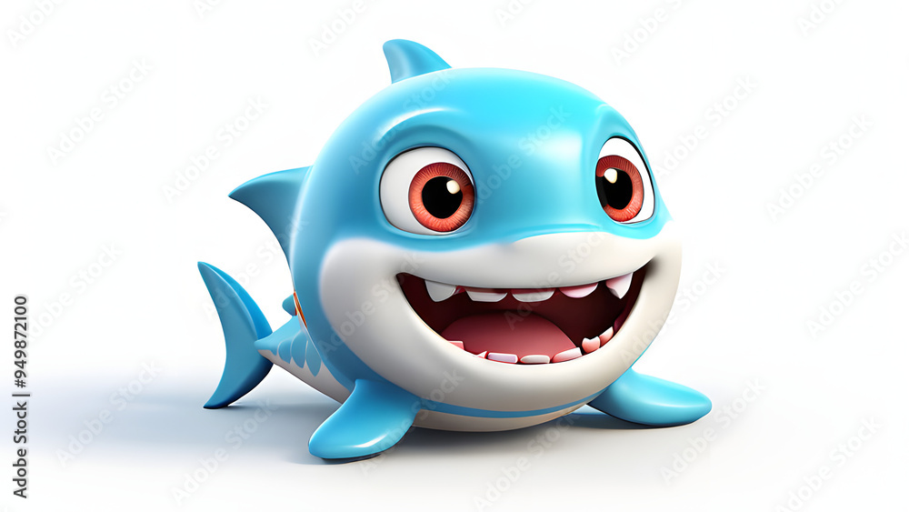 Fototapeta premium Cute Baby Shark Working with Laptop and Reading