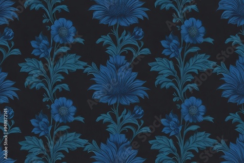 Wallpaper Mural Indigo Blue Floral Wallpaper Texture with Black Gradient Edge Featuring Elegant Vintage Design Torontodigital.ca