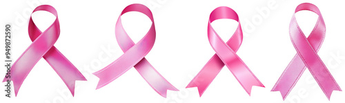 Four pink ribbons symbolizing breast cancer awareness, representing hope, unity, and support for those affected by the disease.