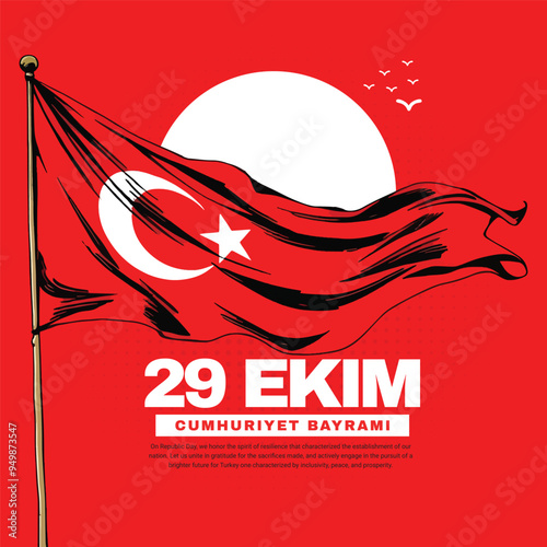 29 Ekim Cumhuriyet bayrami kutlu olsun means National Republic Day of turkey celebration Social Media Post Template Design photo