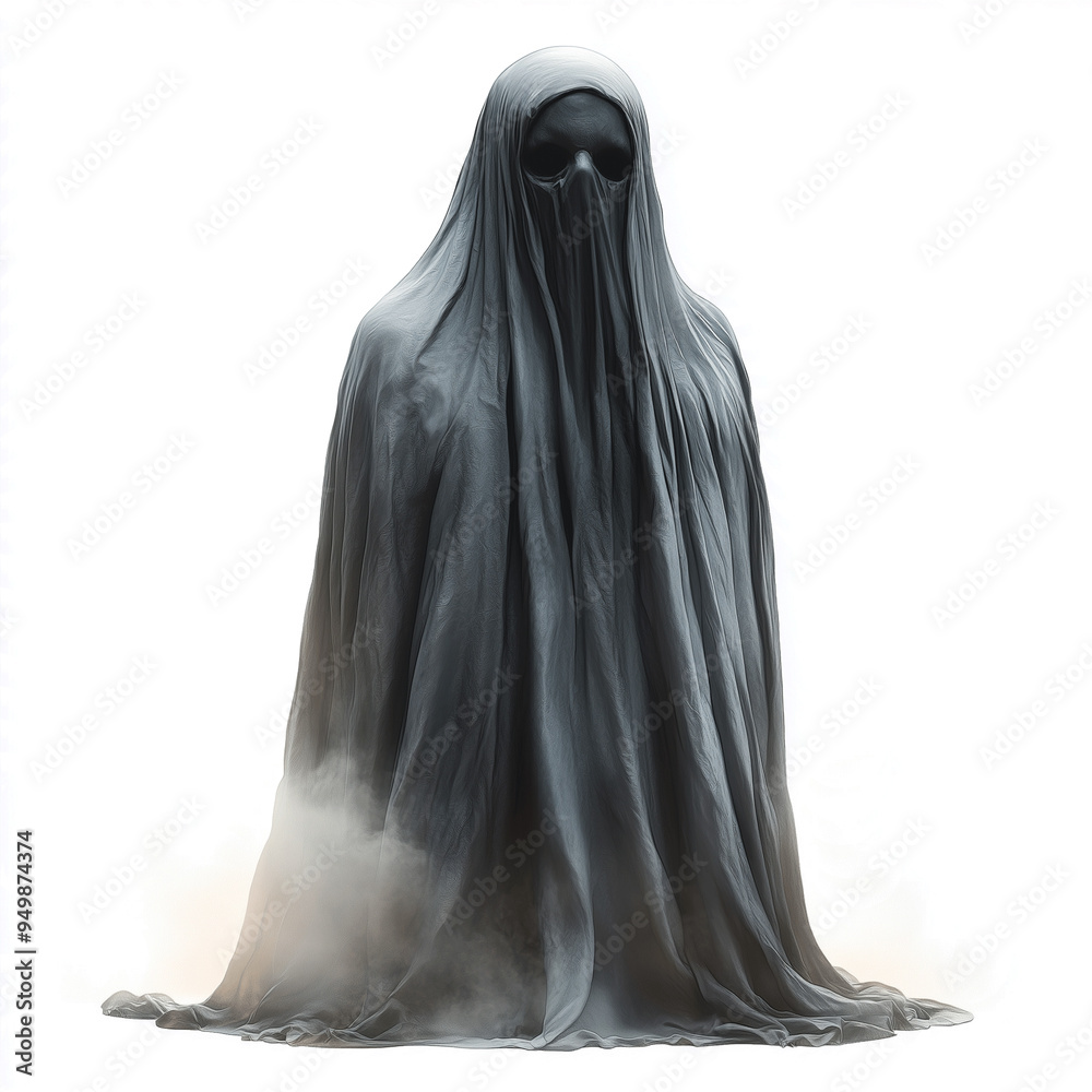 Cartoon Ghost Character with Dark Eyes on Transparent Background, Halloween Cartoon Ghost Character with Dark Eyes on Transparent Background, Halloween