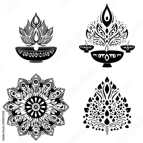 diwali, black and white illustration vector about diwali day