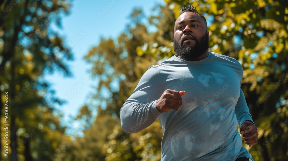 Athletic Black Man Running in the Park on a Sunny Day