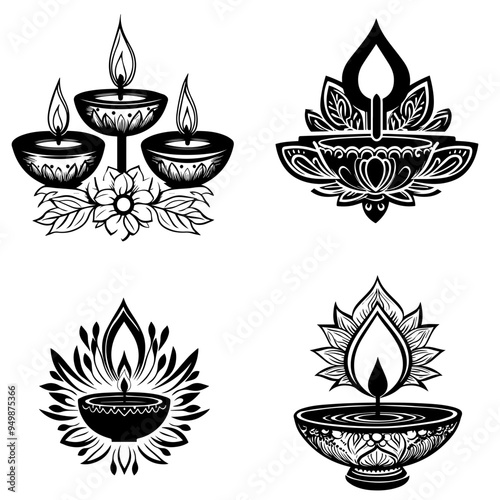 diwali, black and white illustration vector about diwali day