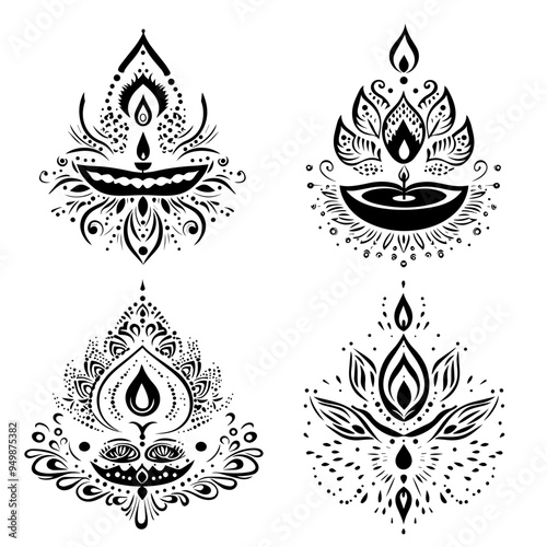 diwali, black and white illustration vector about diwali day