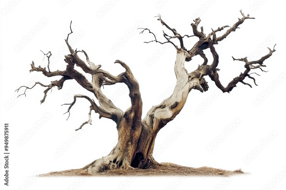 Old dead spooky tree isolated on white background