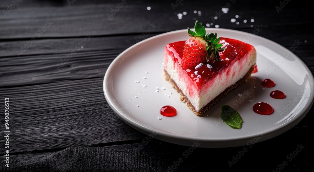 Strawberry Cheesecake Slice on White Plate Strawberry Cheesecake Slice on White Plate