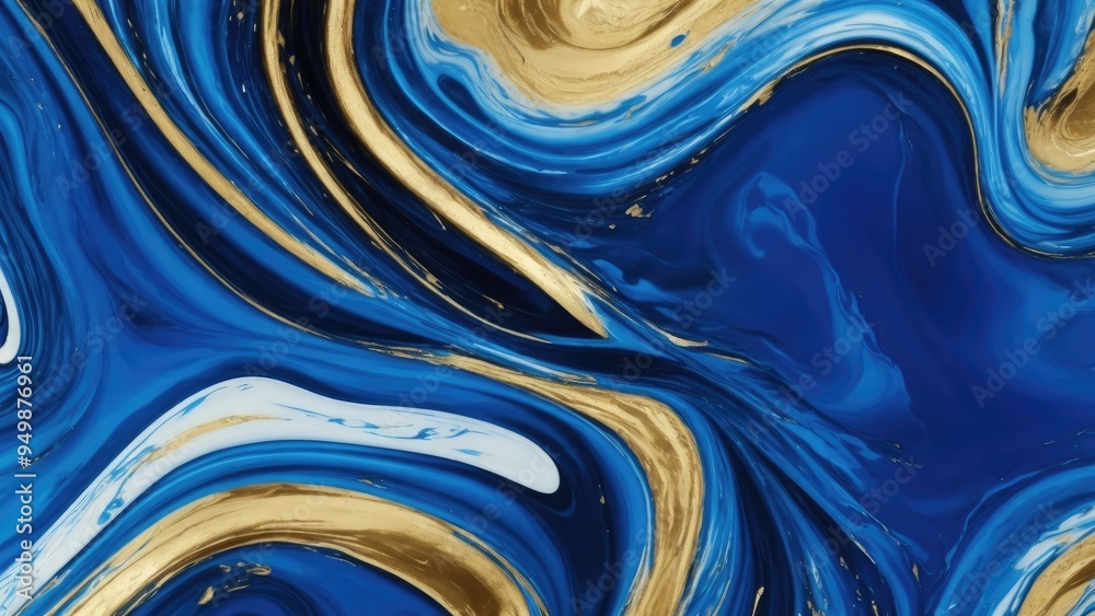 Blue Gold fluid art marbling paint textured background Blue Gold fluid art marbling paint textured background