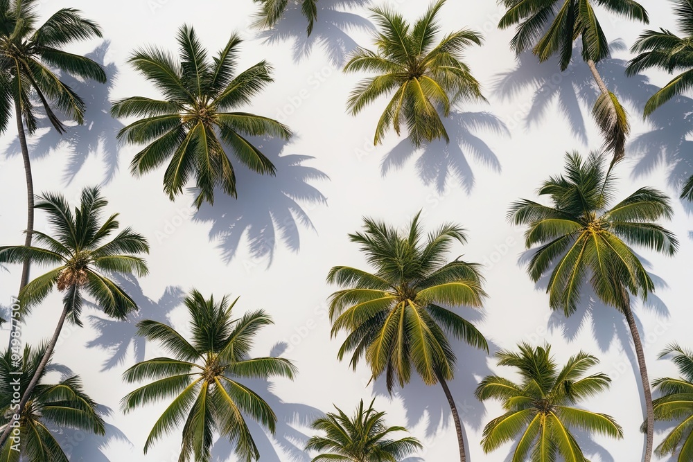 Tropical Aesthetic Aerial View of Areca and Coconut Palm Trees on White Background Tropical Aesthetic Aerial View of Areca and Coconut Palm Trees on White Background
