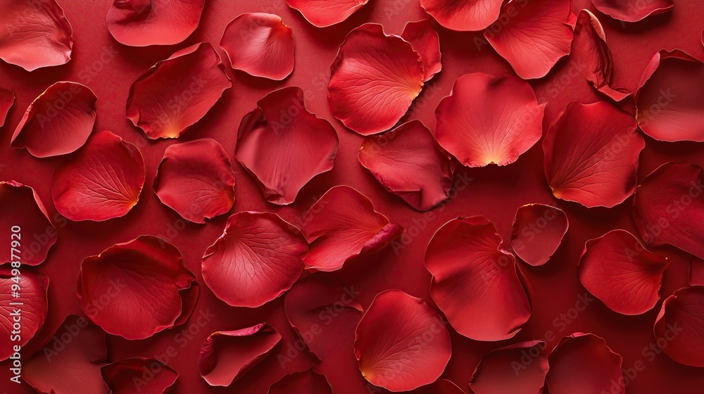 Red background with various petals of roses Red background with various petals of roses