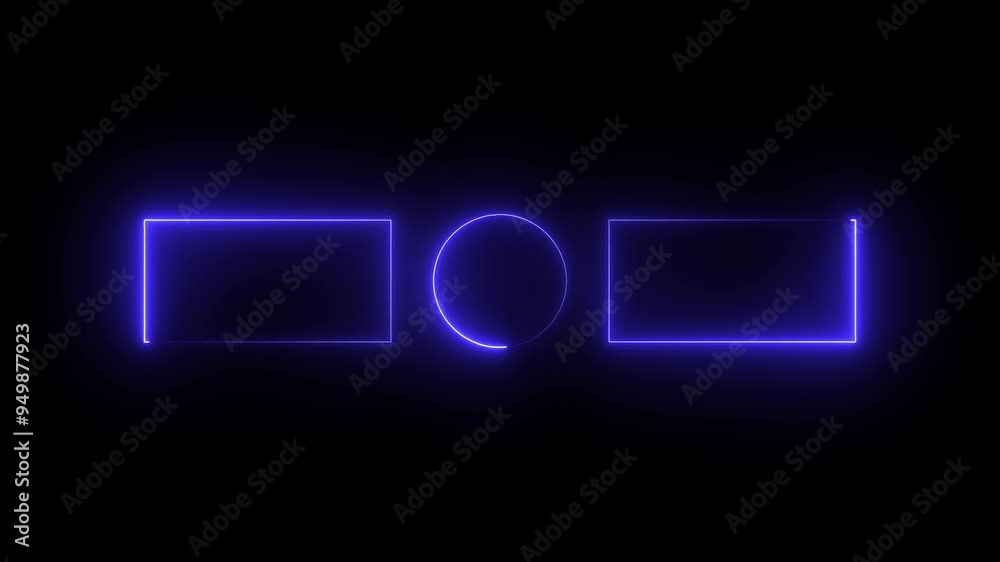 Blue color Glowing neon frame animation. Rectangle , circle Frame on Black Background. Seamless Loop, Neon abstract rectangle and circle shape line animation. Blue color Glowing neon frame animation. Rectangle , circle Frame on Black Background. Seamless Loop, Neon abstract rectangle and circle shape line animation.