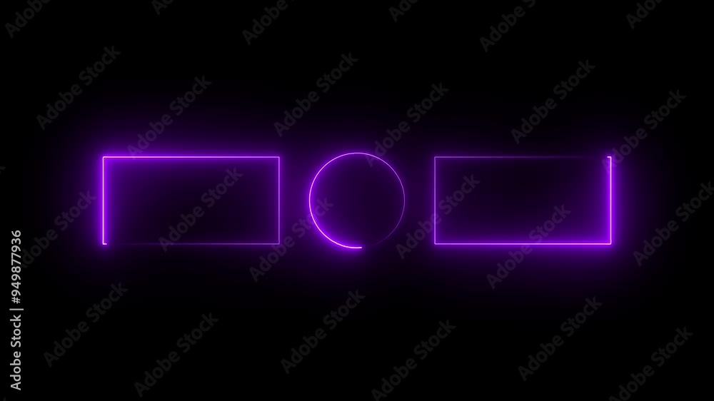 Purple color Glowing neon frame animation. Rectangle , circle Frame on Black Background. Seamless Loop, Neon abstract rectangle and circle shape line animation. Purple color Glowing neon frame animation. Rectangle , circle Frame on Black Background. Seamless Loop, Neon abstract rectangle and circle shape line animation.