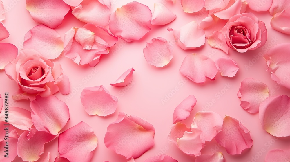Fototapeta premium Soft pink background with various pink petals of roses