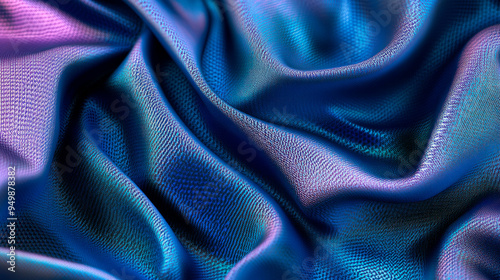 Luxury blue and purple synthetic fabric. Abstract satin fabric background with soft waves.