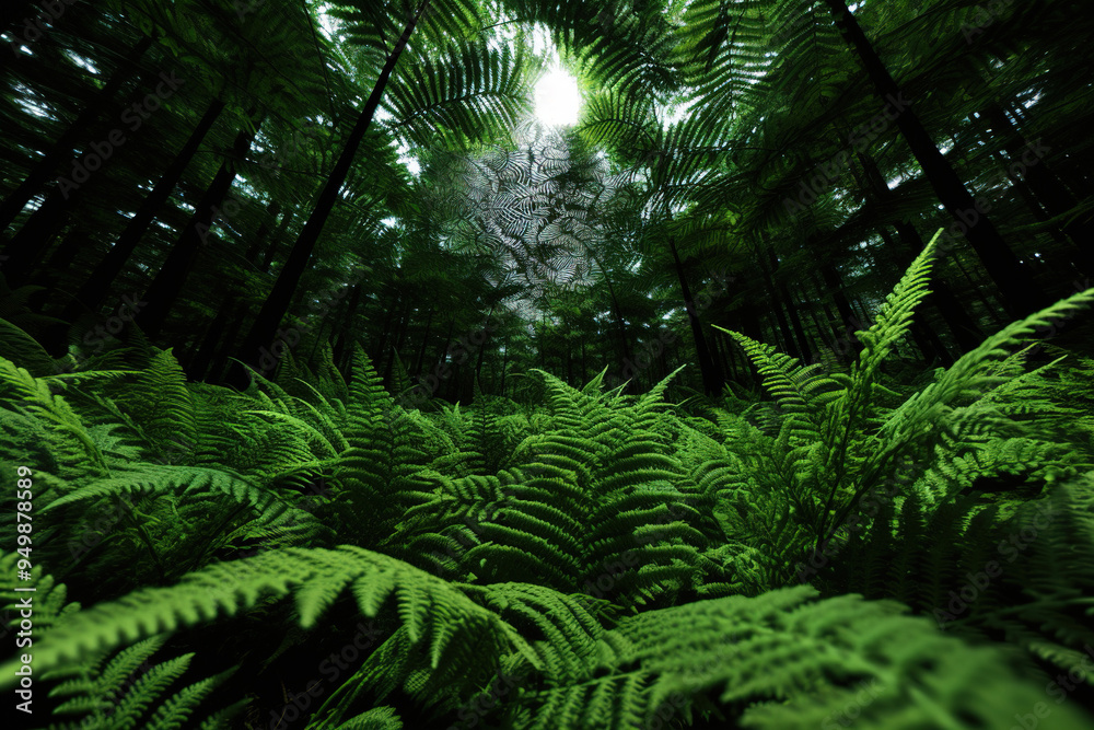 Fototapeta premium Sunlight Filtering Through Lush Fern Forest