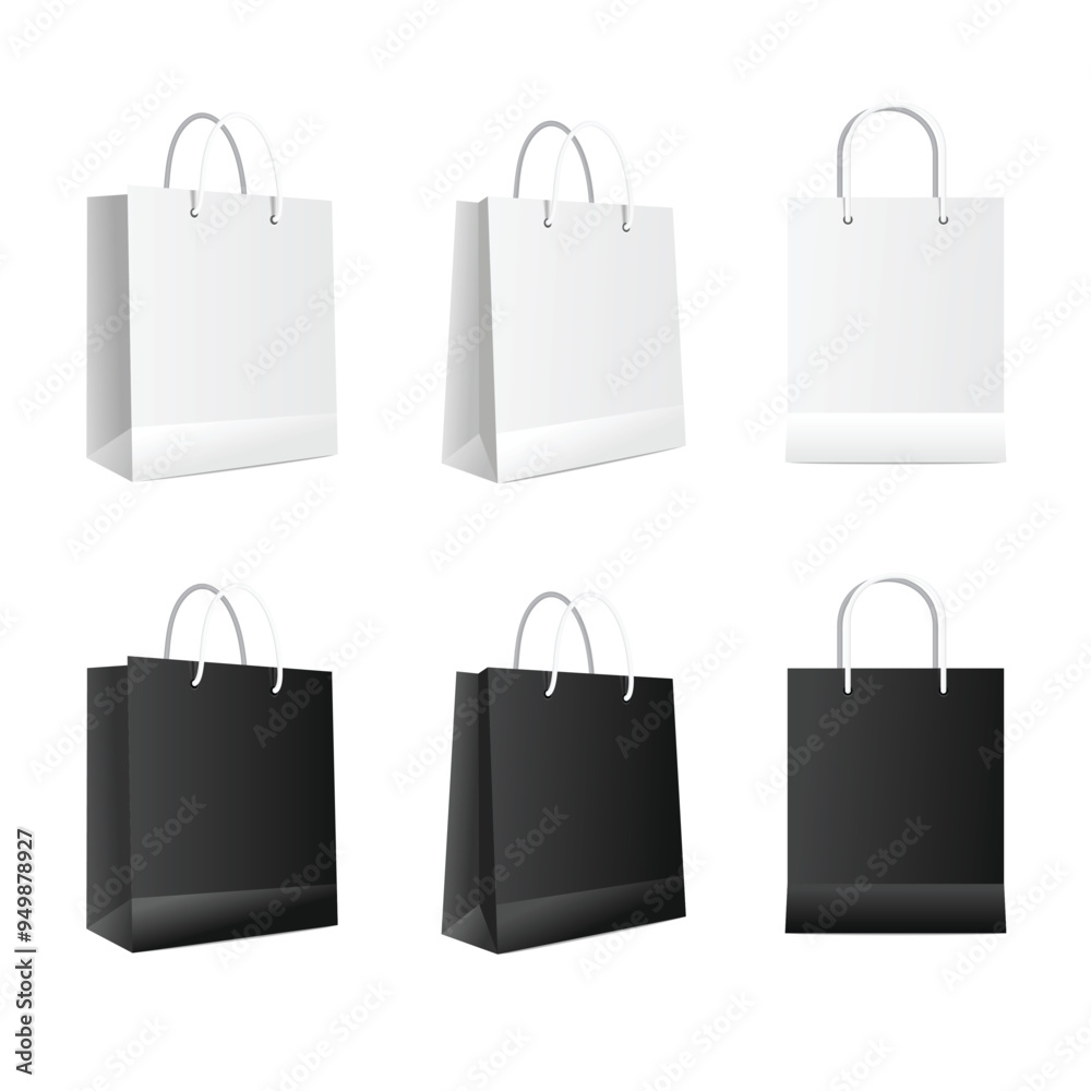 Black and White Paper Shopping Bag Set. Vector Black and White Paper Shopping Bag Set. Vector