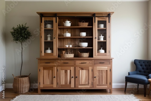 Handcrafted Wooden Cupboard with Elegant Accessories for Chic Storage and Interior Decor photo