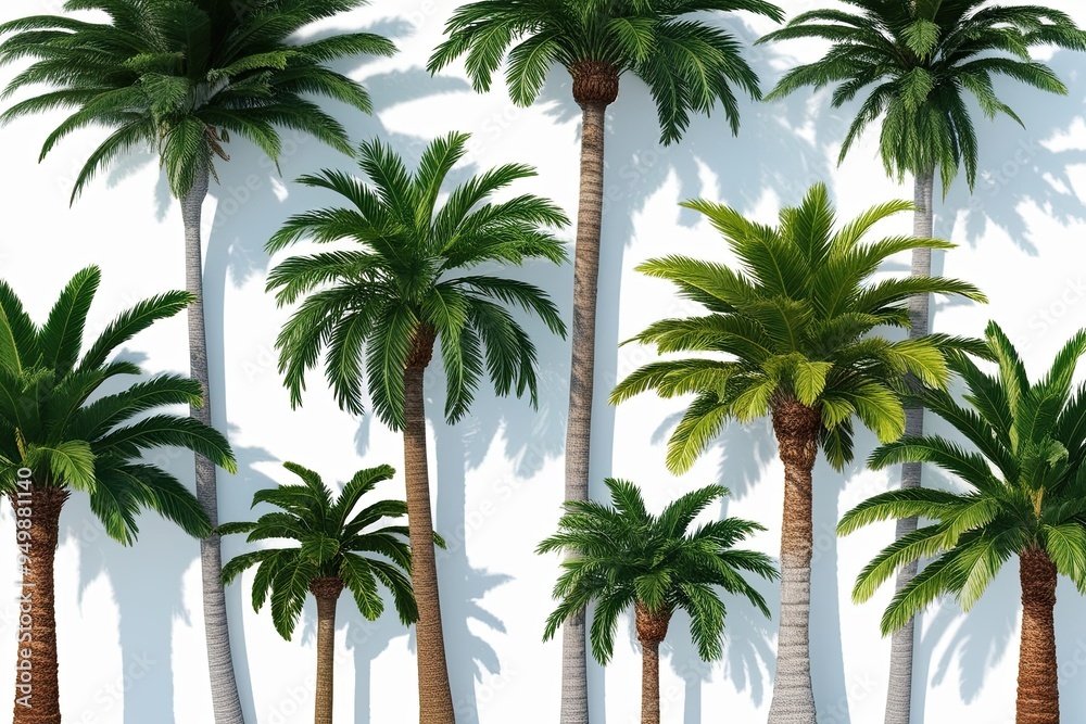 Fototapeta premium Vibrant Three-Dimensional Palm Trees on Bright White Background