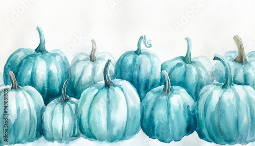 Watercolor Painting of Teal Pumpkins