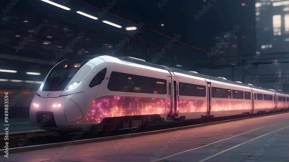 Fototapeta premium generative AI moving train with hazy lights perfect for transit backgrounds