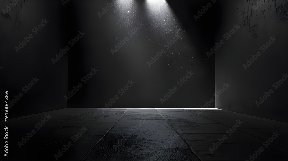 A background of black walls and an empty room. For product display or logo mockup. dark shadows cast by a bright spotlight in an empty interior A background of black walls and an empty room. For product display or logo mockup. dark shadows cast by a bright spotlight in an empty interior