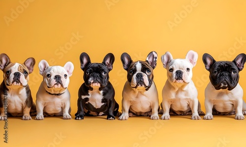 A Charming Group of Diverse Bulldogs Against a Pastel Yellow Backdrop photo