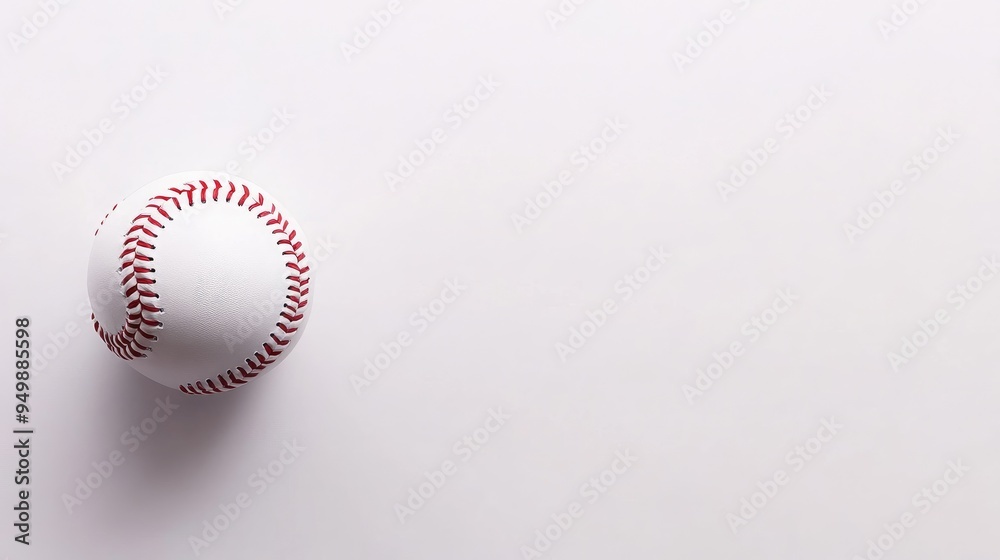 A baseball resting on a clean, uncluttered background with space for copy, creating a simple sports banner. A baseball resting on a clean, uncluttered background with space for copy, creating a simple sports banner.