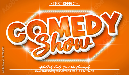 Comedy Show  Vector Text Effect Editable Alphabet Concert Standup Comedian Musical Cartoon Laugh Orange