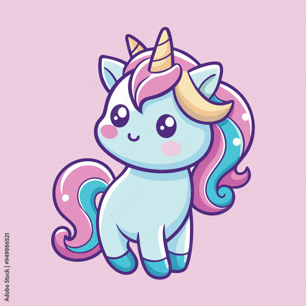 Unicorn Cartoon sytle vector for Kids Book design on Pink Background