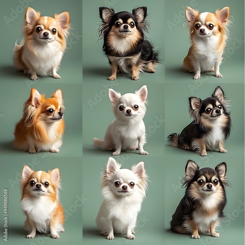 Diverse Chihuahua Dog Breed Portraits on Sage Green Background