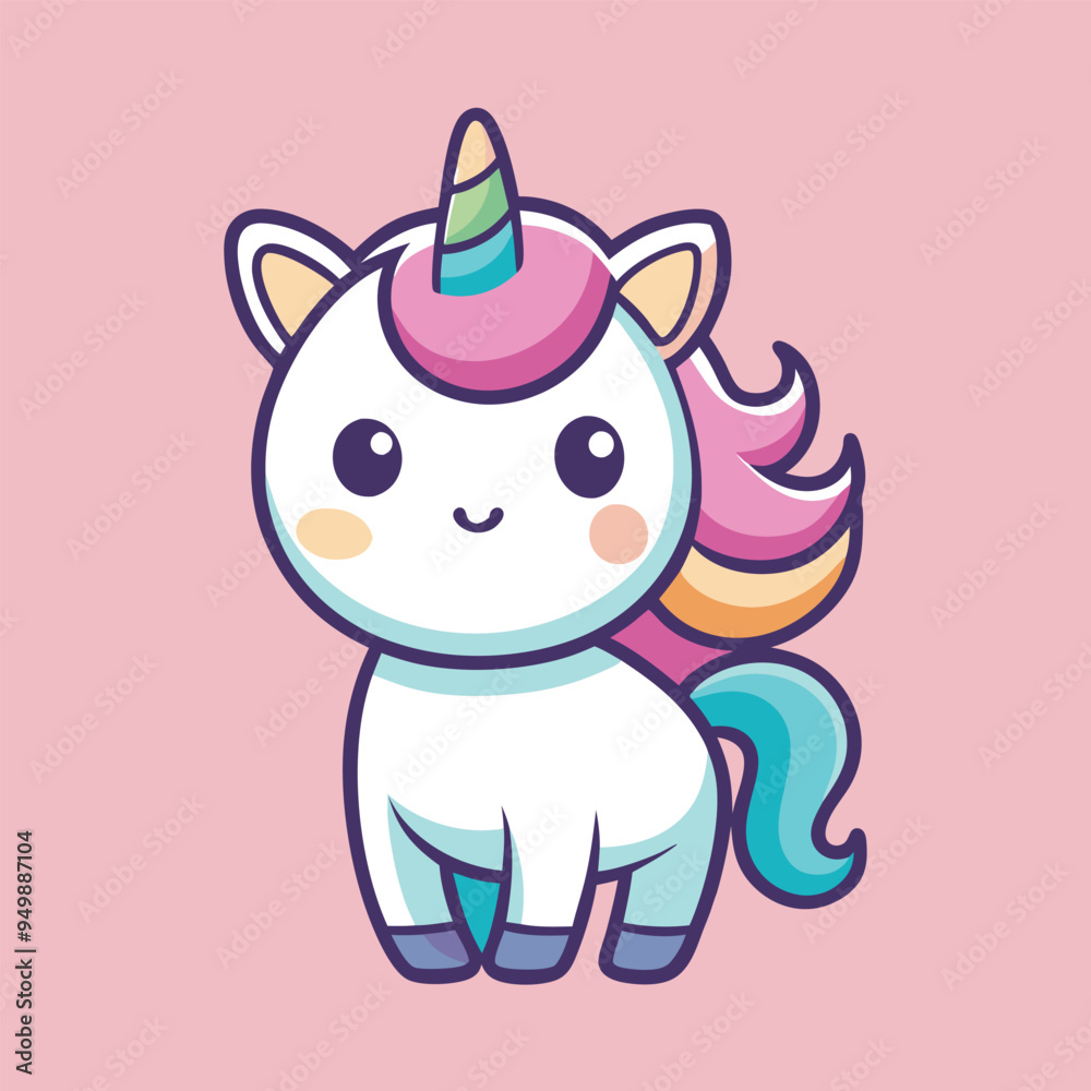 Unicorn Cartoon sytle vector for Kids Book design on Pink Background Unicorn Cartoon sytle vector for Kids Book design on Pink Background