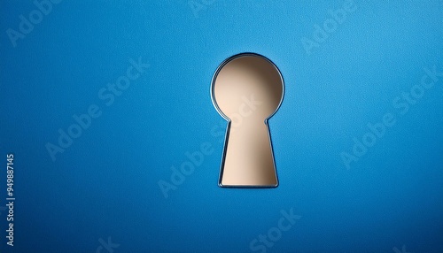 House key hole and empty blue background, buy or rent an apartment photo