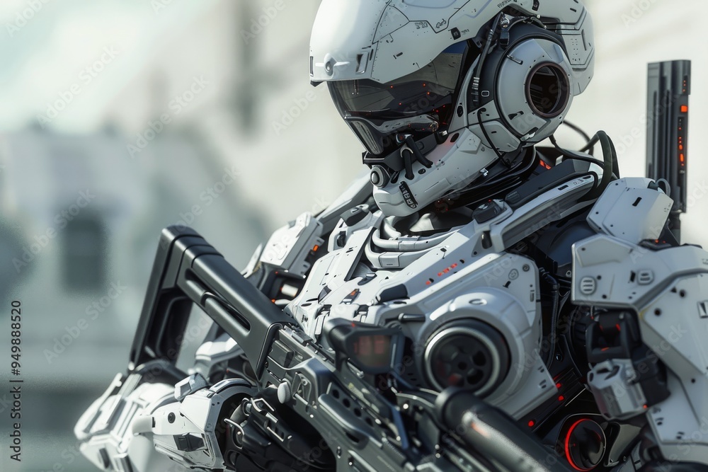 A sleek, futuristic robot stands under a downpour, its metallic surface glistening in the rain's reflection, A high-tech soldier equipped with advanced weaponry and armor, AI generated A sleek, futuristic robot stands under a downpour, its metallic surface glistening in the rain's reflection, A high-tech soldier equipped with advanced weaponry and armor, AI generated