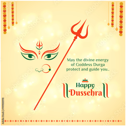 Happy Dussehra, Navratri Greetings. Goddess Durga. Indian Festival Wishes Social Media design Vector templates. Creative Layout Digital Marketing Post