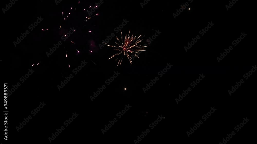 Fireworks display in front of black night sky. Fireworks display in front of black night sky.