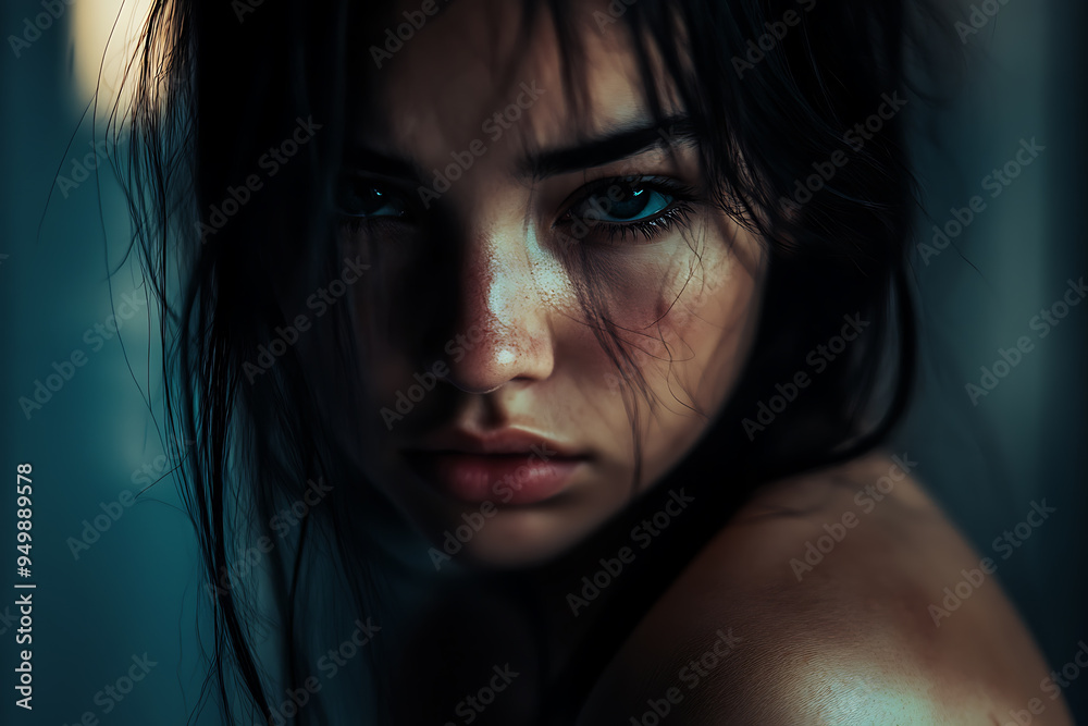 An emotional depiction of a woman in a state of depression, emphasizing feelings of sadness, loneliness, and despair An emotional depiction of a woman in a state of depression, emphasizing feelings of sadness, loneliness, and despair