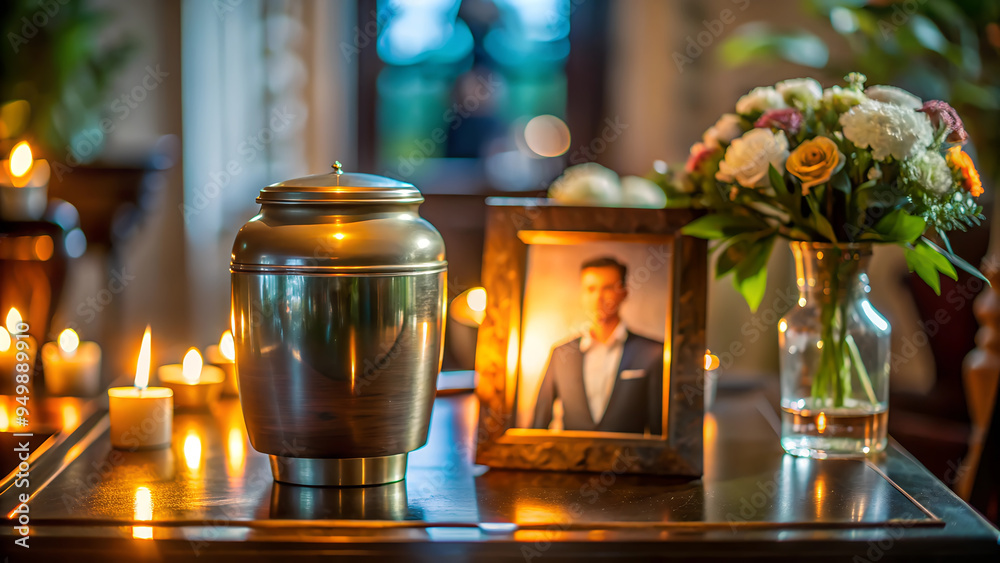 Funeral urn with the ashes of the deceased Funeral urn with the ashes of the deceased